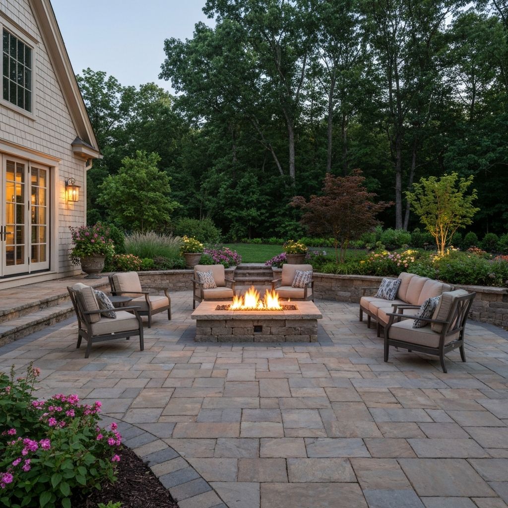 Elegant stone patio with outdoor living space
